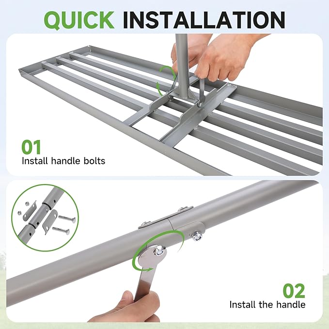Lawn Leveling Rake – Heavy-Duty Galvanized Steel Yard Leveling Rake with Adjustable 48x12 Inch Rack Head & Extendable 52-78 Inch Handle, Rust-Resistant, All-Welded, Gloves Included
