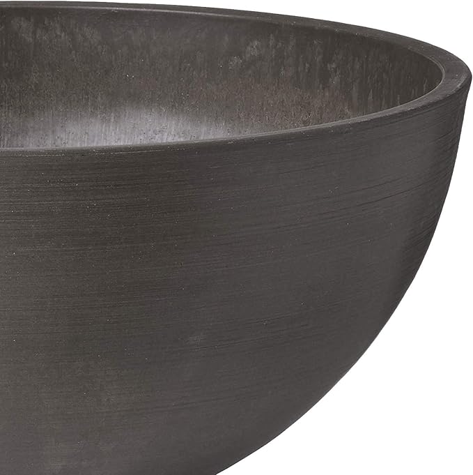 PSW Pot Collection 15x8 inch Plastic/Stone/Wood Composite Square Planter – No Drainage Hole (Drillable), Simplicity Bowl, Dark Charcoal