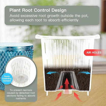 QCQHDU Self Watering Hanging Pots, 2 Pack 7.2 Inch Hanging Planters for Plants Indoor, Outdoor Plant Hanger Flower Pots with Drainage Holes and 3 Hooks Chains for Garden Home (Klein Blue)