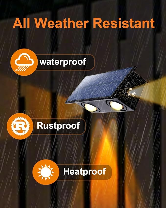 16 Pack 3-Side Solar Fence Lights Outdoor Waterproof with Warm White LED Spot Lens, for Wall, Deck, Patio, Yard, Rail, Garage, Pool, Designed for Enhanced Security, Easy Install