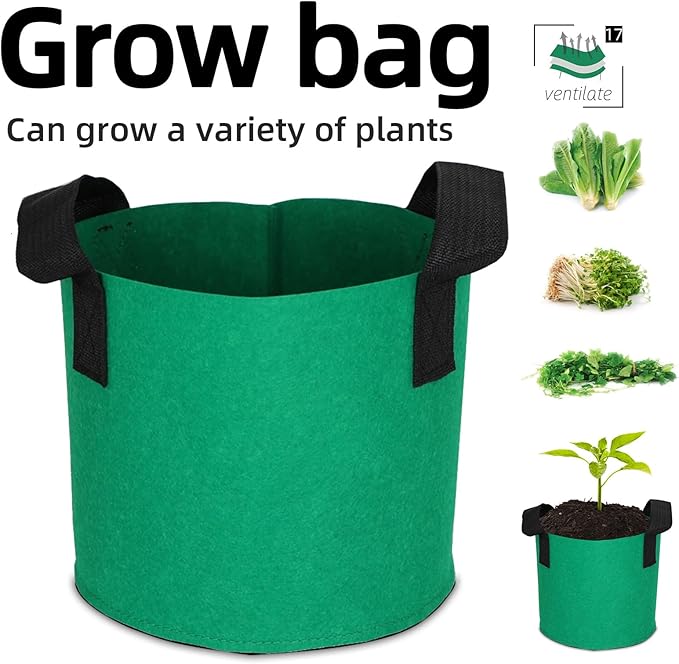 Grow Bags,Growing Pot Bags Garden Grow Bag Indoor Outdoor Fabric Aeration Plant Pot Container Flower Vegetable Pouch (Dark Green,17Gallon)