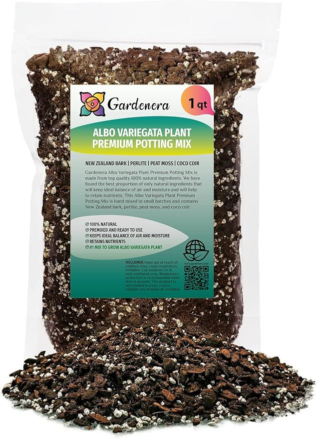 GARDENERA Albo Variegata Soil Mix - Premium Blend for Thriving Foliage and Root Development - 1 Quart