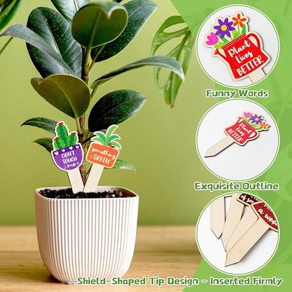 20pcs Funny Wooden Plant Markers,Garden Markers for Succulent Flowers, Plant Sticks Labels Tags Name Stakes, Spring Wood Garden Signs for Flower Greenery Succulent Potted