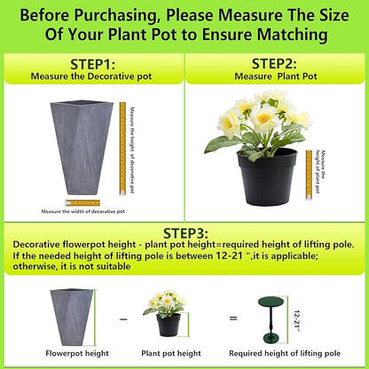 2 Pack Adjustable Height Plant Risers for Inside Pots, 12-21" Planter Inserts for Large Pots, Pot Fillers for Tall Square Round Taper Planters (6" 8" 10" Base or Top)