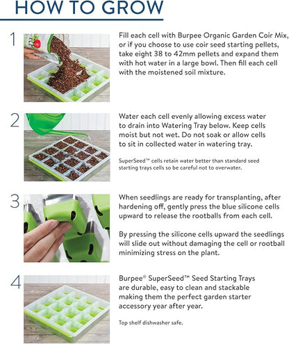 Burpee SuperSeed Windowsill Seed Starting Tray| 8 XL Cell| Reusable & Dishwasher Safe| for Vegetable, Flower & Herb Seeds| Window Garden Seed Starter Kit| Green