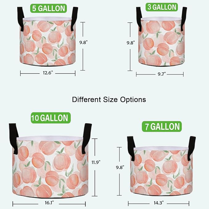 7 Gallon Sweet Pink Peaches Heavy Duty Grow Bag Breathable Planter Pot Containers with Handles for Potato/Tomato/Fruits/Vegetables/Flowers