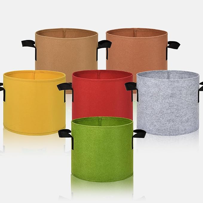 6-Pack Fabric Grow Bags 7 Gallon – Colorful 300G Thickened Nonwoven Planter Pots with Sturdy Handles, Breathable Garden Bags for Vegetables, Potato, Flowers
