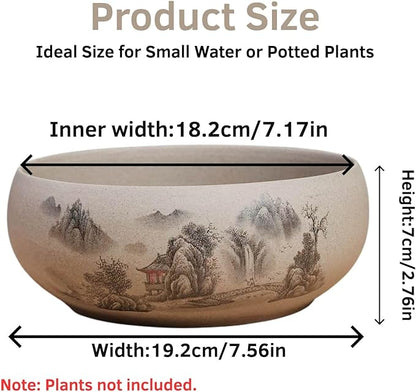Lotus Bowl Planter, Ceramic Water Lily Bowl, Hydroponic Bonsai Lotus Bowls for Water Plants Indoor, Succulent Pots, Leak-Proof Design, Tranquil Living by Nature (7.56in*2.76in)