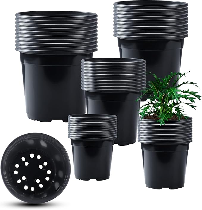 50Pcs Nursery Pots Variety Pack Plastic Pots for Plants,Mix Sizes Seedling Pots with Drainage Holes Indoor Outdoor Flower Pots for Succulent Vegetable Herb