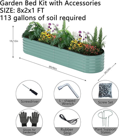 Galvanized Metal Planter Raised Garden Bed Kit for Gardening Outdoor，8x2x1ft Planter Grow Garden Box Raised Flower Bed，Long Vegetable Clearance Herb Raised Garden Beds for Gardening