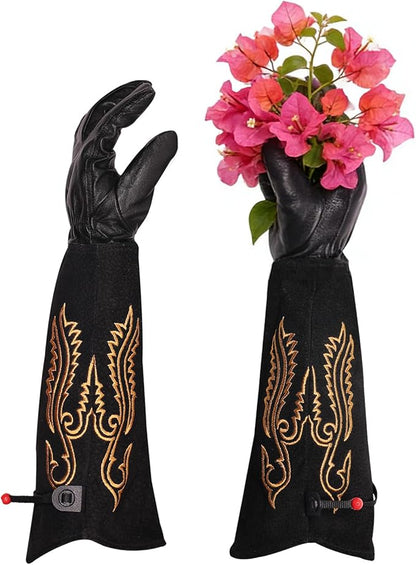 Long Leather Thorn Proof Gardening Gloves for Women/Men, Great for Rose Pruning, Cactus Handling, Weeding, Heavy Duty Gauntlet, Garden Gifts for Gardener (Western Style, Large)