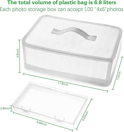 Photo Storage Bag 4x6, 10 Inner Large Photo Storage Box Photo Cases Store up to 1000 Photos, Photo Organizer Cards Craft Keeper with Handle for Photo Puzzles Cards Seed Packets (White)