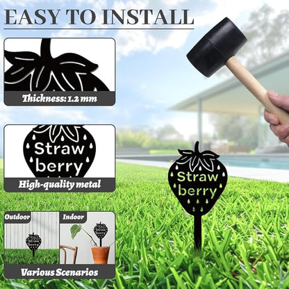 WADORN 3Pcs Fruit Party Metal Decorative Garden Stakes, Strawberry Lemon Raspberry Plant Label Signs Rust Weather Resistant Stakes Silhouette Ornaments for Yard Art Garden Patio Backyard Lawn Decors