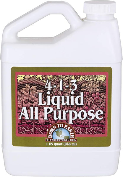 Down To Earth All Natural Fertilizers Organic Liquid All Purpose Concentrate - Plant Food for Vegetable Gardens - Makes up to 32 Gallons 4-1-3, 32 oz