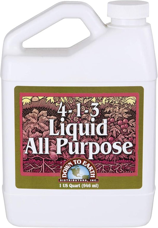 Down To Earth All Natural Fertilizers Organic Liquid All Purpose Concentrate - Plant Food for Vegetable Gardens - Makes up to 32 Gallons 4-1-3, 32 oz
