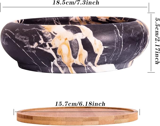 ARTKETTY Succulent Pots - 7.3 Inch Large Bonsai Pots with Drainage Tray, Ceramic Pots for Indoor Plants, Shallow Succulent Planters Marble Cactus Flower Plant Container Bowl