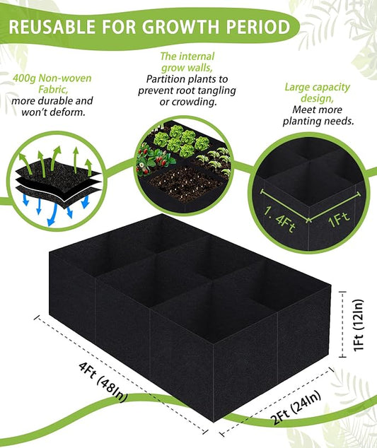 Grow Bags, Fabric Raised Garden Bed for Vegetable Herbs Gardening, 57 Gallon Fabric Planting Bags Pots Indoor Outdoor, 4x2x1ft