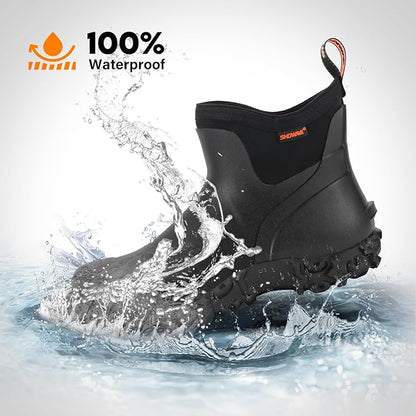 Showave Men's Ankle Rain Boots Waterproof Rubber Garden Boots Durable Slip on Rain Shoes for Outdoor Mud Yard Chore