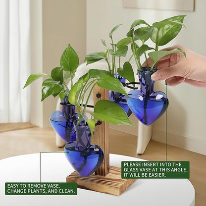 Plant Terrarium Propagation Stations with Wooden Stand, Glass Vase for Indoor Hydroponics Home Garden Office Decoration Gift for Women - 4 Love Bulb Vase