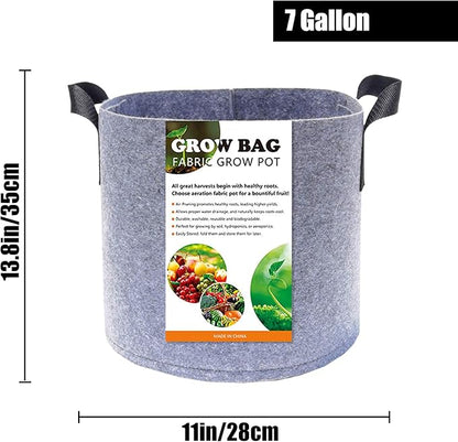 5-Pack 7 Gallon Plant Grow Bags, Heavy Duty Thickened Non-Woven Aeration Fabric Pots Container with Reinforced Handles for Gardening