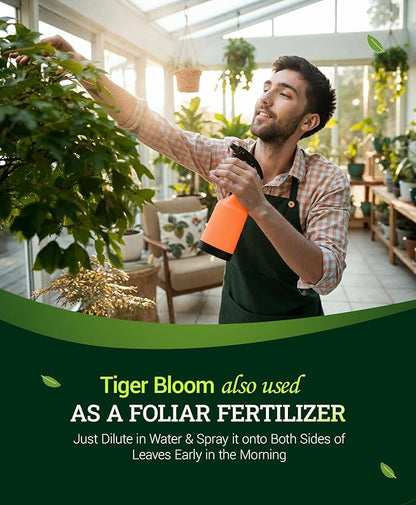 FoxFarm Tiger Bloom Liquid Plant Food - Phosphorus Fertilizer for Buds, Blooms & Flowering - Supports Soil & Hydroponic Systems - High Micronutrient Formula with 2-8-4 Nutrient Ratio - 2.5 Gallons