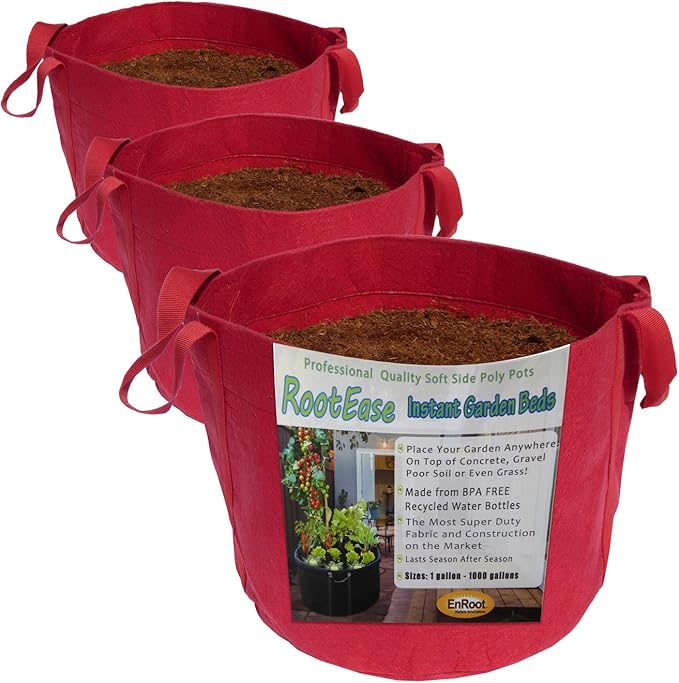 Enroot Products RootEase Garden Planting Fabric Grow Bags, Heavy Duty Durable Fabric Grow Pots, Perfect Harvest Planter, Raised Bed, Best Eco-Friendly Grow Bag - 3 Pack (7 Gallon, Red)
