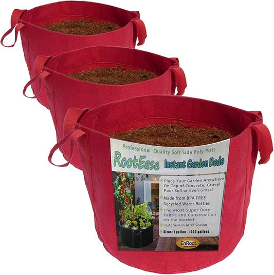 Enroot Products RootEase Garden Planting Fabric Grow Bags, Heavy Duty Durable Fabric Grow Pots, Perfect Harvest Planter, Raised Bed, Best Eco-Friendly Grow Bag - 3 Pack (7 Gallon, Red)