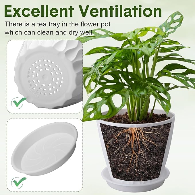 48 Pack 4 Inch Plant Pots Bulk Small Pots for Succulents Waffle Texture Plastic Planter with Drainage Holes and Saucers for Indoor Outdoor Plants Flowers, Seedlings (White)