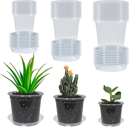 30 Pack 3/4/5 Inch Clear Nursery Pots with Drainage and 30 Pack Plant Saucers, Plant Pots for Plants Transparent Potting Containers for Plants Seeding Starter Pot (Clear, 3/4/5 Inch)