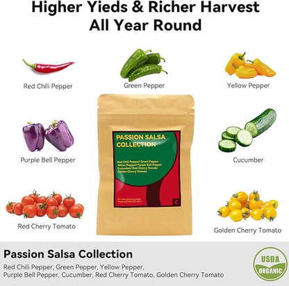 Salsa Garden Seed Pod Kit for AeroGarden, iDoo, Ahopegarden Hydroponic System, 400+ Seeds Includes Red Chili, Green, Yellow, and Purple Bell Pepper, Cucumber, Red/Golden Cherry Tomato (7-Pod)