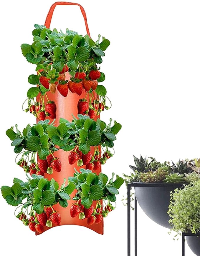 Upside Down Planter Tomato Herb Strawberry Grow Bags | 8 Hole Hanging Grow Bags for Tomato Chili Herb Strawberry,Hanging Aeration Fabric Strawberry Planter Bags for Growing Herbs Flowers