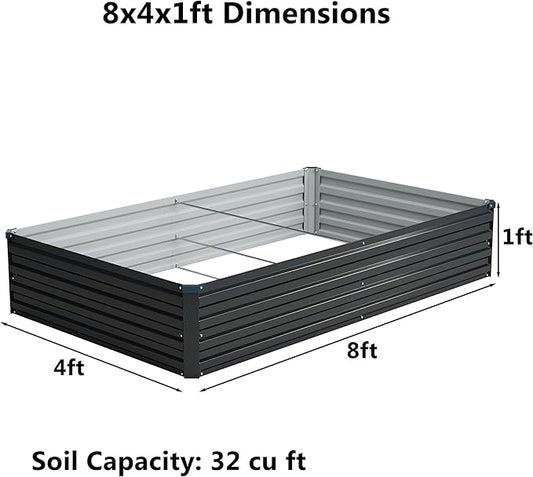 8x4x1 ft(2 Pack) Galvanized Raised Garden Bed,Outdoor Planter Box Metal Patio Kit Planting Bed for Vegetables Flowers and Succulents,Black