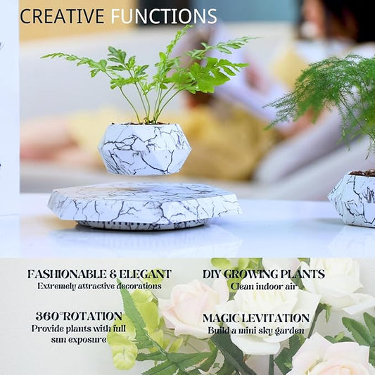 MOOCCI Floating Plant Pot Magnetic Levitating Plant Pot for Succulents, Air Bonsai and Fake Flowers and Plants, Unique Decor for Home, Office and Desk, Father's Day (Marble)
