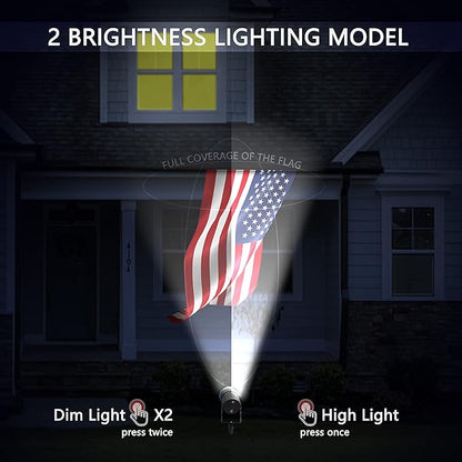Ofuray Solar Flag Pole Light 3In1 Design, Brightest Flag Pole Light Solar Powered, 2 Brightness American Flag Coverage Led Solar Lights Outdoor Dusk to Dawn fit 1"-4" Flagpole for House Inground
