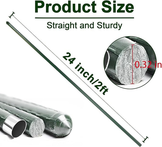 Garden Stakes 24 Inch, 2ft Metal Plant Stakes 30 Pack for Gardening and Farm, Plastic Coated Plant Support for Tomato, Cucumber, Bean, Flower, Potted More Climbing Plants
