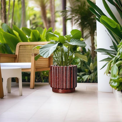 12 Inch Pots for Plants - Ceramic Planters for Indoor Plants, Large Plant Pots with Drainage Hole, Round Fluted Planter, Ceramic Flower Pot Outdoor, Room Decor, Gifts for Women Men, Red