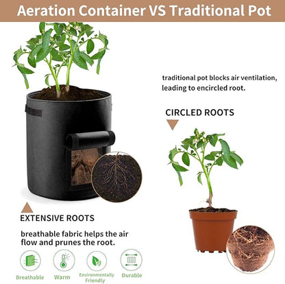 Potato Planter Bags 3-Pack 7 Gallons Grow Bags Aeration Tomato Plant Pots with Flap and Handles (Black)