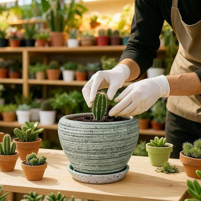 Deep Dream 6 Inch Plant Pots- Ceramic Planter Pot with Drainage Hole and Saucer, Round Flower Pot for Indoor Outdoor Succulent, Snake Plants and Cactus, Brushed Green