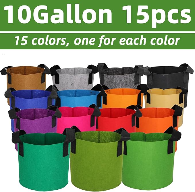 Grow Bags,Growing Pot Bags Garden Grow Bag Indoor Outdoor Fabric Aeration Plant Pot Container Flower Vegetable Pouch (Mixed 15colors,10Gallon)