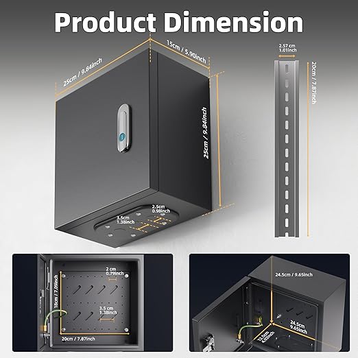 Joinfworld Outdoor Electrical Box 9.8" x 9.8" x 5.9" Weatherproof Electrical Junction Enclosure with Lock Din Rail Cable Gland