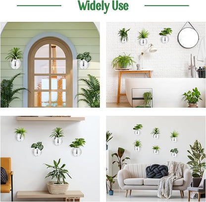 Maxcheck 6 Pcs Disco Ball Planter 4.7 Inch Mirror Disco Ball Wall Hanging Planter Glass Vase Boho Flower Pots Plant Terrariums for Indoor Outdoor Home Decorations (Silver)