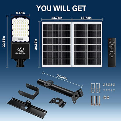 10800w Solar Street Lights Outdoor Waterproof Black, 650000LM Super Bright LED Beads Commercial Solar Flood Lights with Remote Control for Patio, Street, Court and Parkling Lot