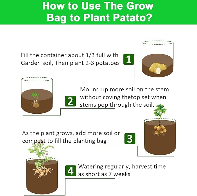 JJGoo 5 Pack Potato Grow Bags 5 Gallon with Flap, Heavy Duty Fabric with Handle, Non-Woven Planter Pot Plant Garden Bags to Grow Vegetables Tomato, Black