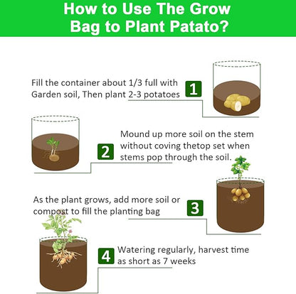 JJGoo 5 Pack Potato Grow Bags 5 Gallon with Flap, Heavy Duty Fabric with Handle, Non-Woven Planter Pot Plant Garden Bags to Grow Vegetables Tomato, Black