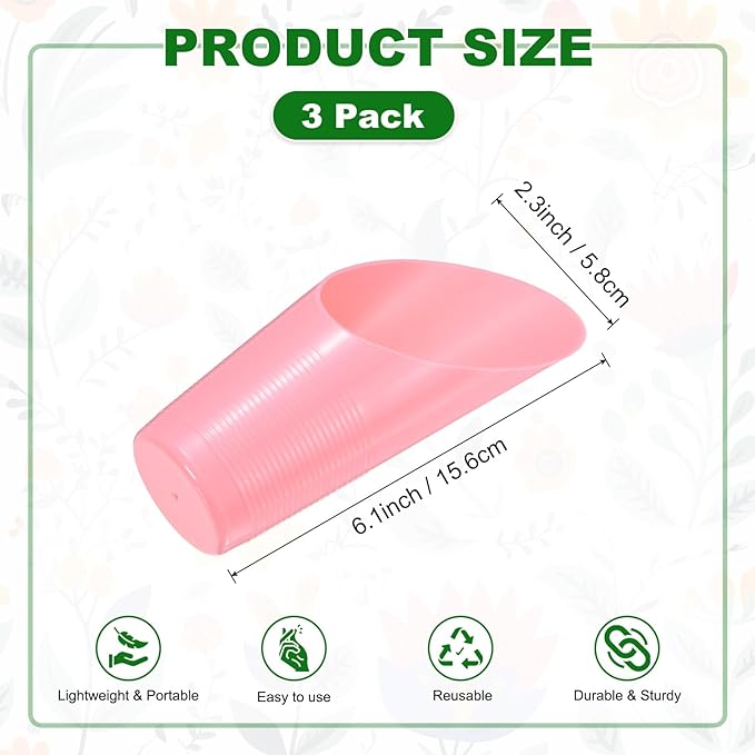 3-Pack Bonsai Soil Scoops, Plastic Garden Soil Scoops Bucket Shovel Potting Scoopers for Transplanting/Flower Planting/Plant Succulent, Colorful Small Gardening Tools [Pink]