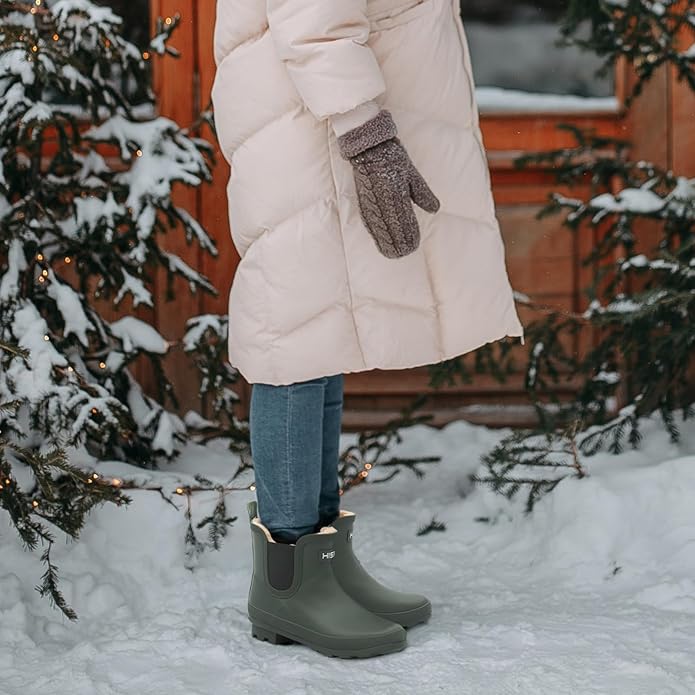 HISEA Women's Plush Rain Boots Waterproof, Chelsea Rubber Booties Women, Ladies Ankle Snow Boots for Winter Spring Garden Outdoor