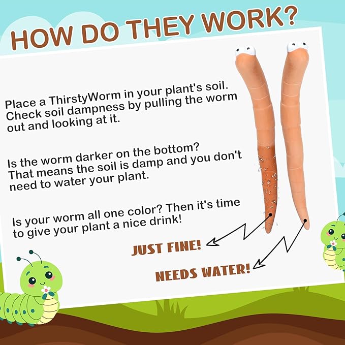 6 Pcs Water Sensor Ceramic Worm The Potting Shed Worm Water Sensor Plant Decoration Moisture Monitor Gardening Houseplant Humidity Meter Fun Gardening Gift for Your Potted Plant (6 Inch)