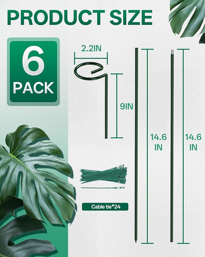 Breeze Touch 6 Pack Plant Stakes, 35.4 Inch Plant Support Stakes with 15 Twist Ties, Plant Sticks Support, Flower Stakes for Plants Peony, Tomato Seedling, Marigold, Amaryllis, Sapling, Coreopsis