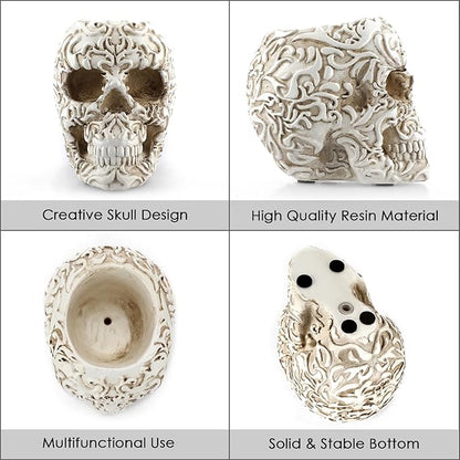 OwnMy Resin Skull Planter for Indoor Plants, White Skull Flower Succulent Pot with Drainage Holes, Halloween Skulls Head Planter Decorative Small Succulents Planters Pot for Tabletop
