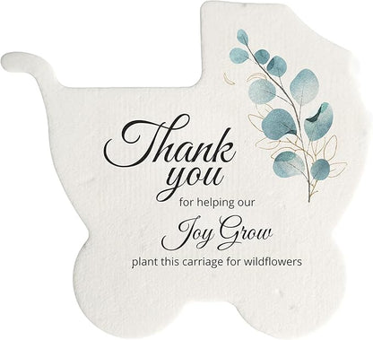 Carriage-Shaped Seed Paper – 24 pcs Green Shower Favors for Guests with Wildflower Seeds, Writable & Plantable, Gender Reveal, Birthday Gifts for Guest